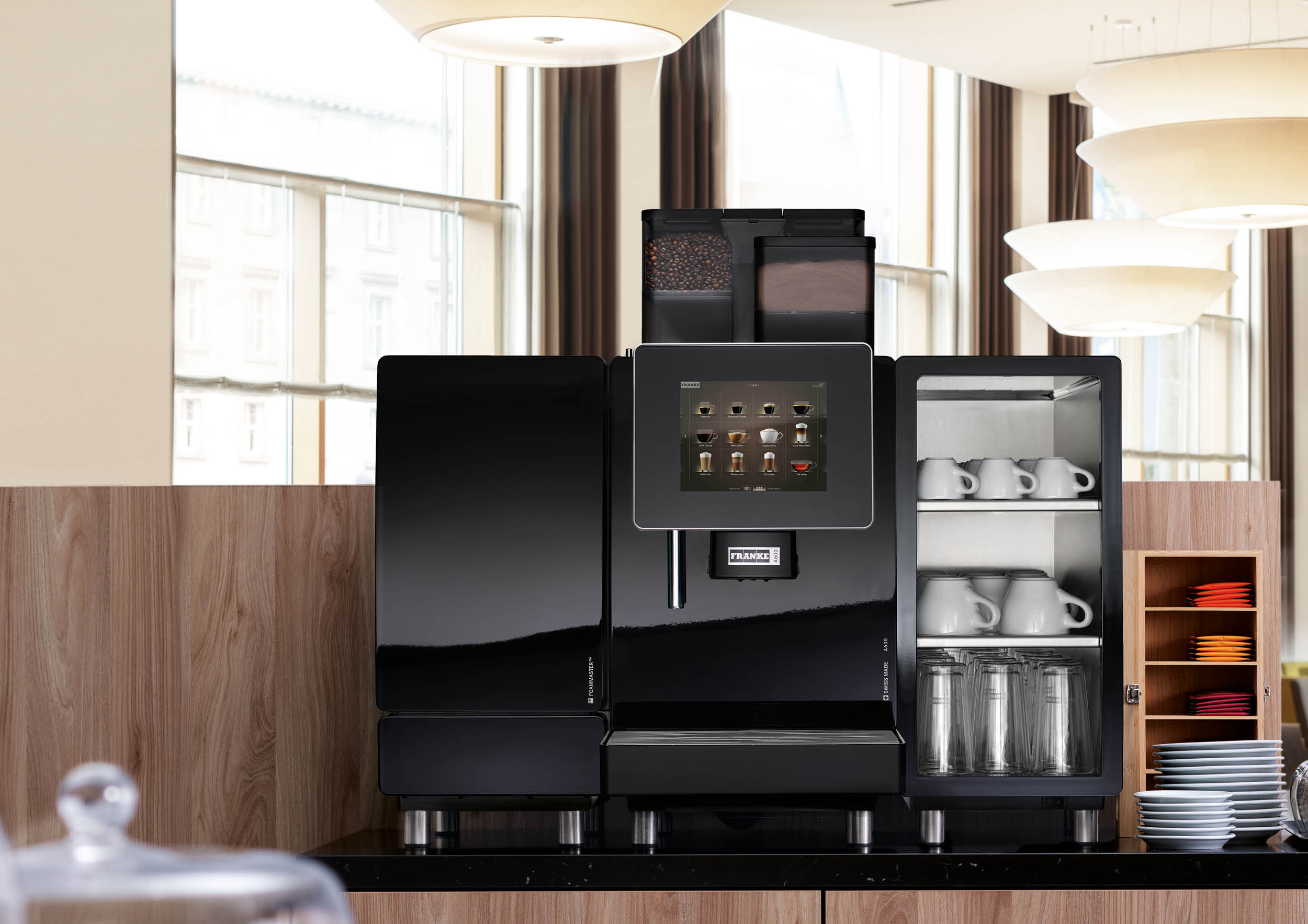Franke Coffee Systems, fully automatic coffee machine Franke A600 in hotel breakfast area